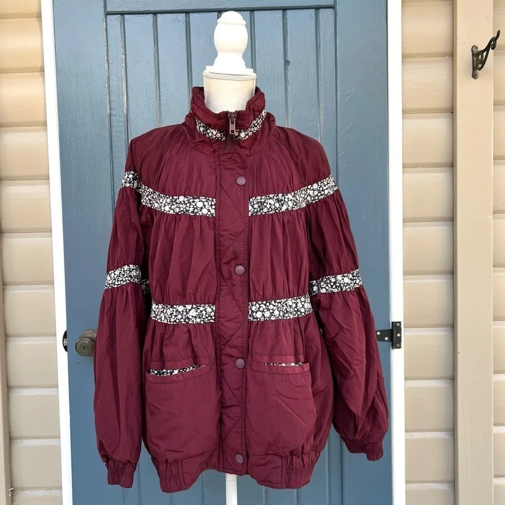 Free People On My Mind Bomber Jacket Women Size L  Mulberry